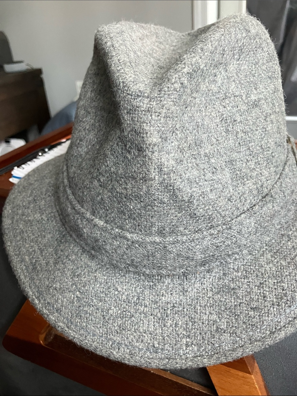 Textured Gray Wool Fedora Hat